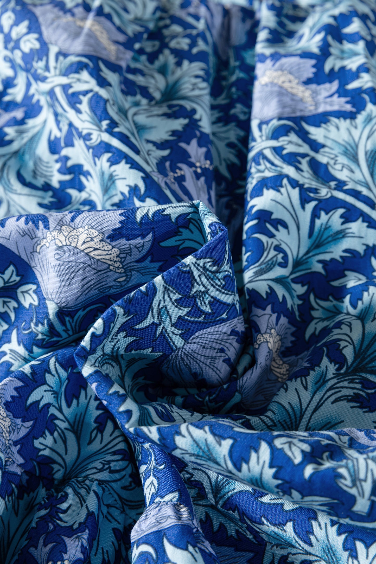 Sky Blue Floral Printed Frilled V Neck Bracelet Sleeve Long Dress