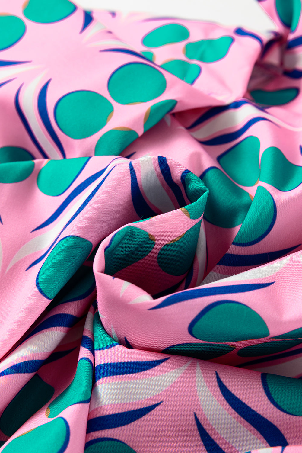 Pink Geometric Print V-Neck Ricrac Trim Mini Dress