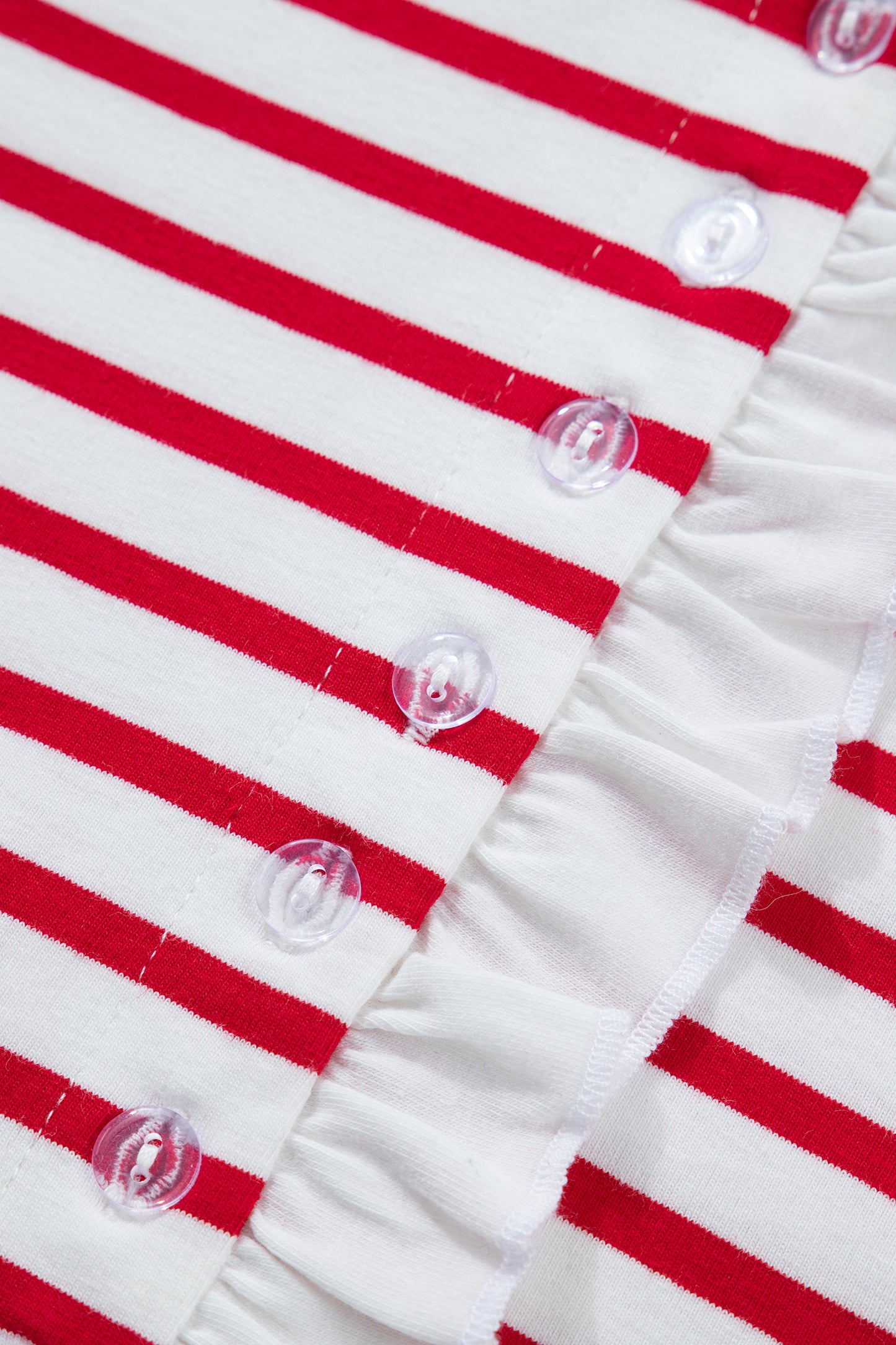 Red Stripe Contrast Frilled Trim Half Button Long Sleeve Top