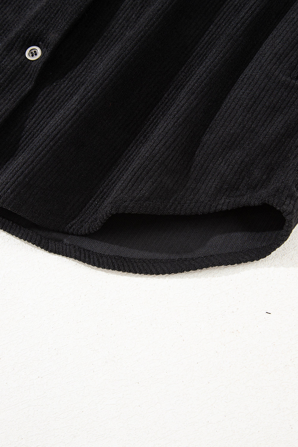 Black Corduroy Shirt Style Full Button Long Sleeve Shift Mini Dress