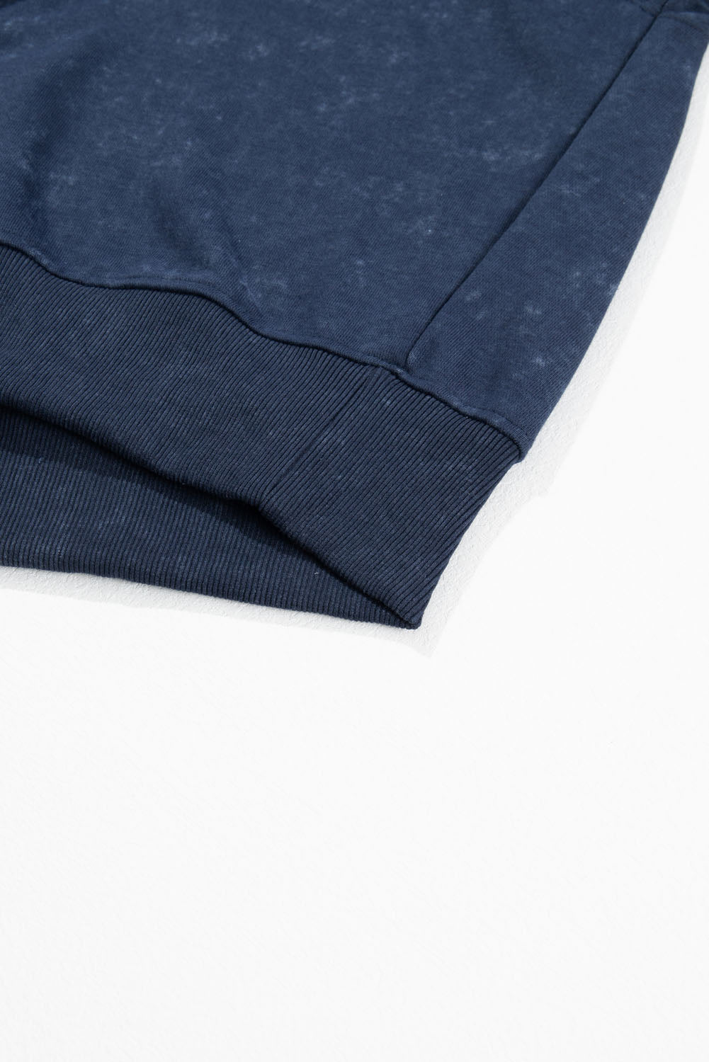 Blue Washed Snap Buttons Lantern Sleeve Pullover Sweatshirt