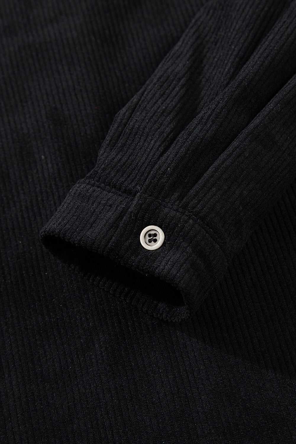 Black Corduroy Shirt Style Full Button Long Sleeve Shift Mini Dress