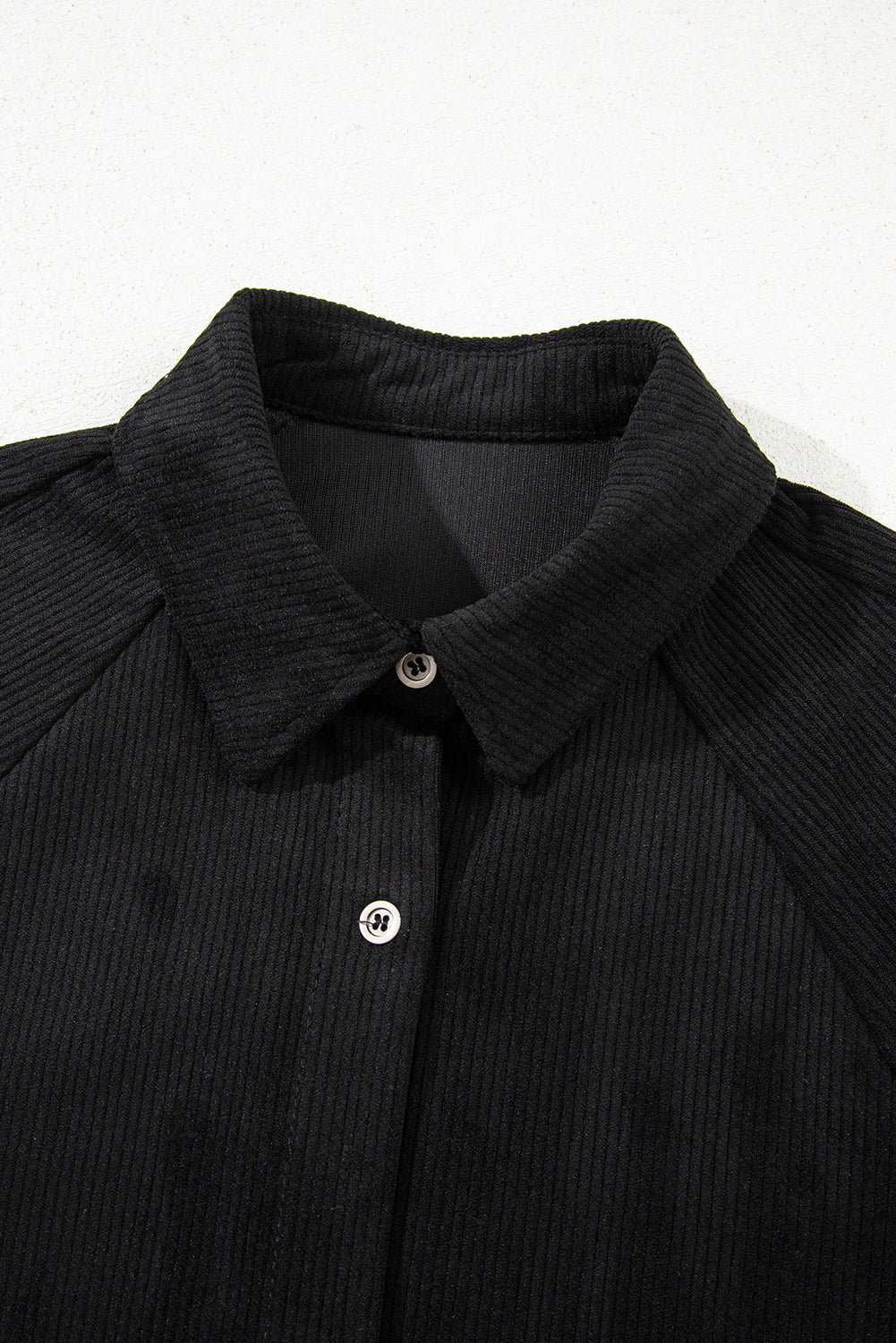 Black Corduroy Shirt Style Full Button Long Sleeve Shift Mini Dress