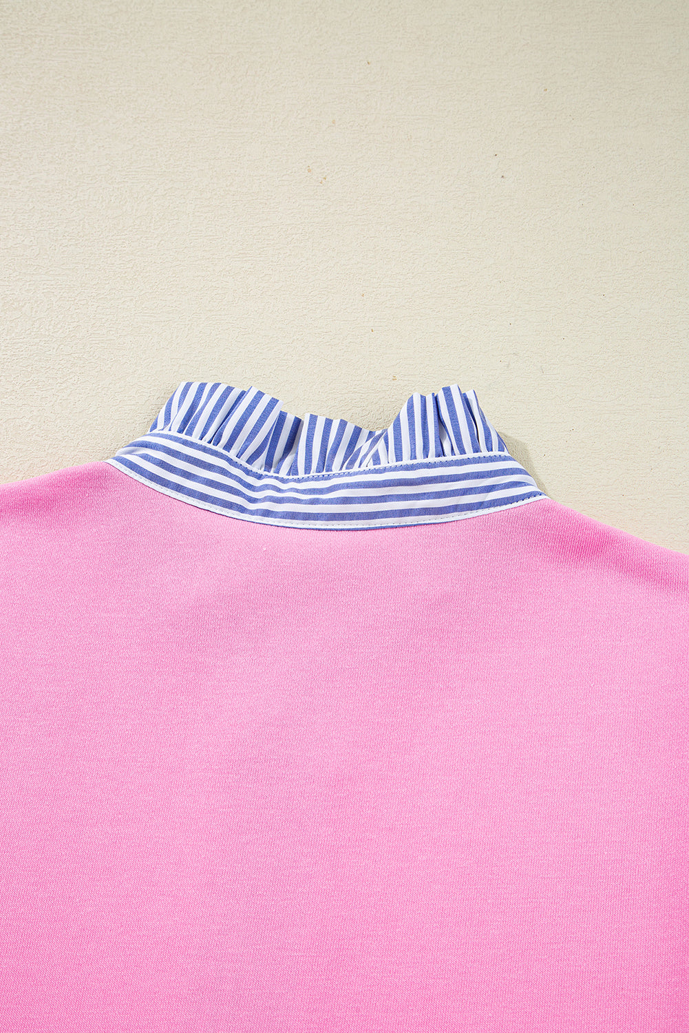 Pink Striped Collar Long Sleeve Ruffle Hem Dress