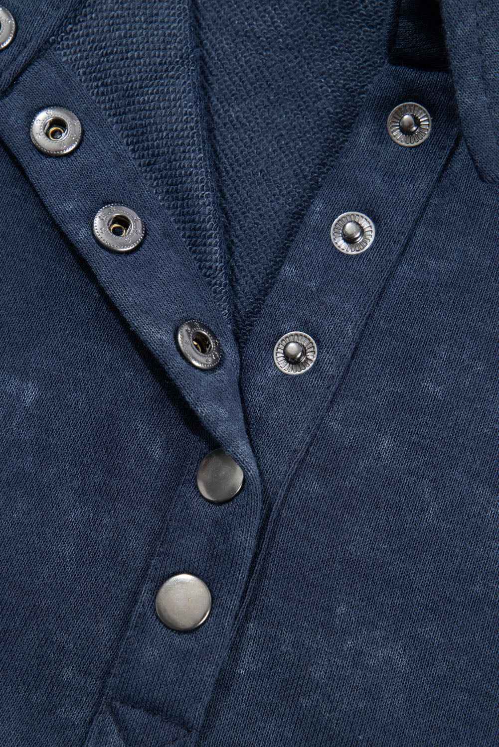 Blue Washed Snap Buttons Lantern Sleeve Pullover Sweatshirt