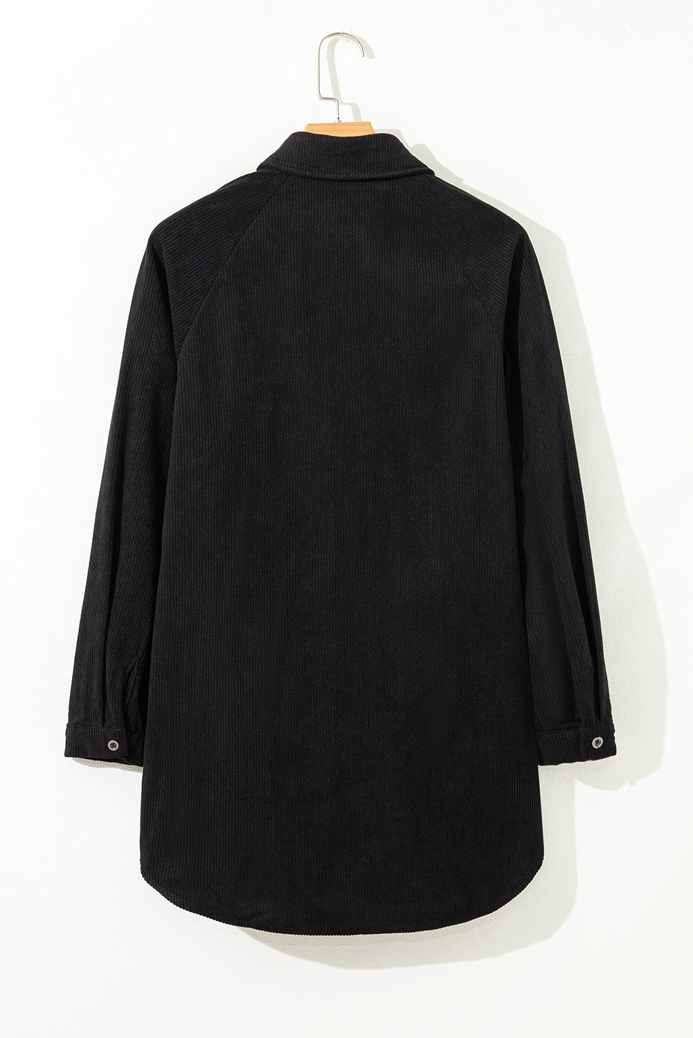 Black Corduroy Shirt Style Full Button Long Sleeve Shift Mini Dress