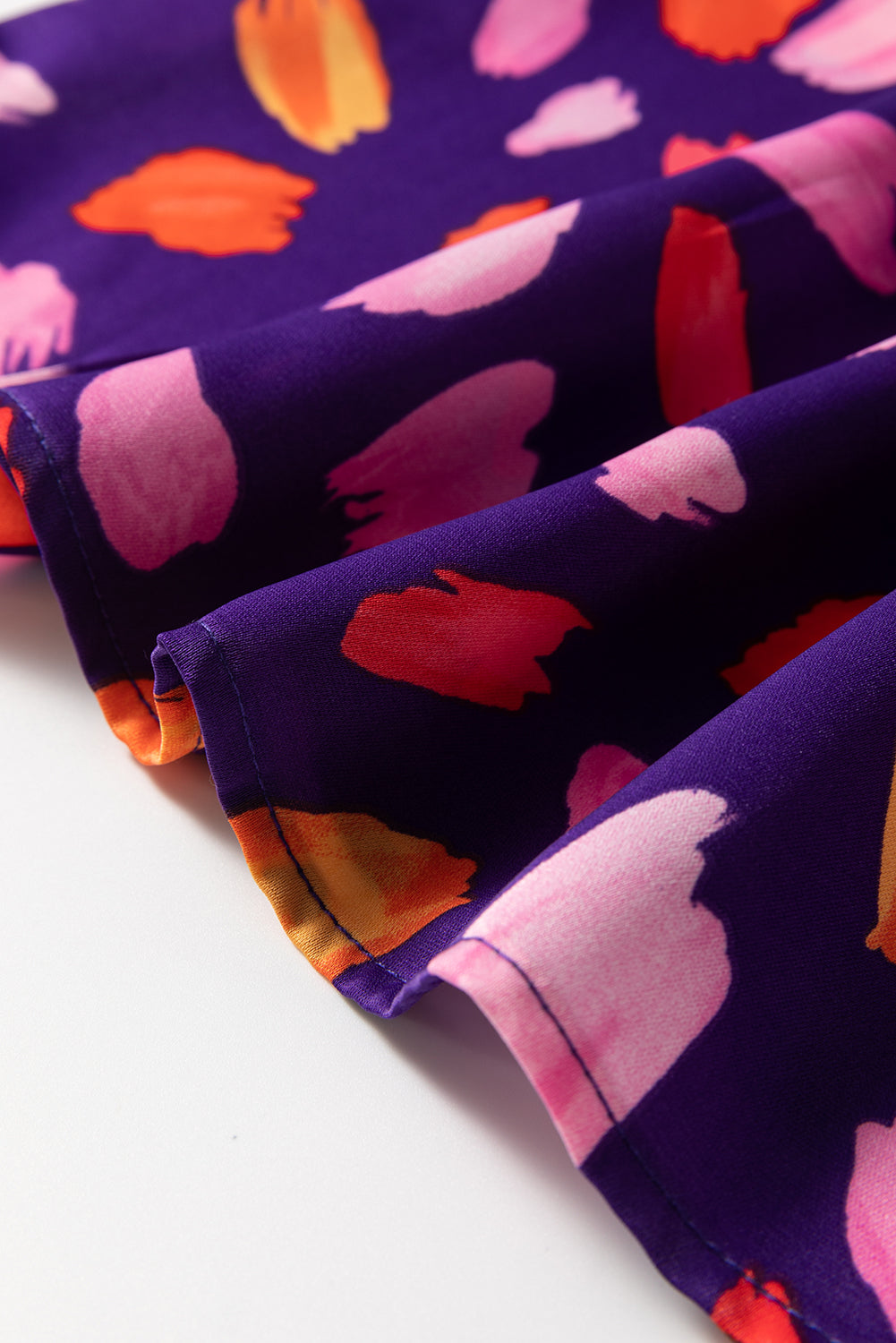 Purple Floral Print Collared Tiered Flowy Long Dress
