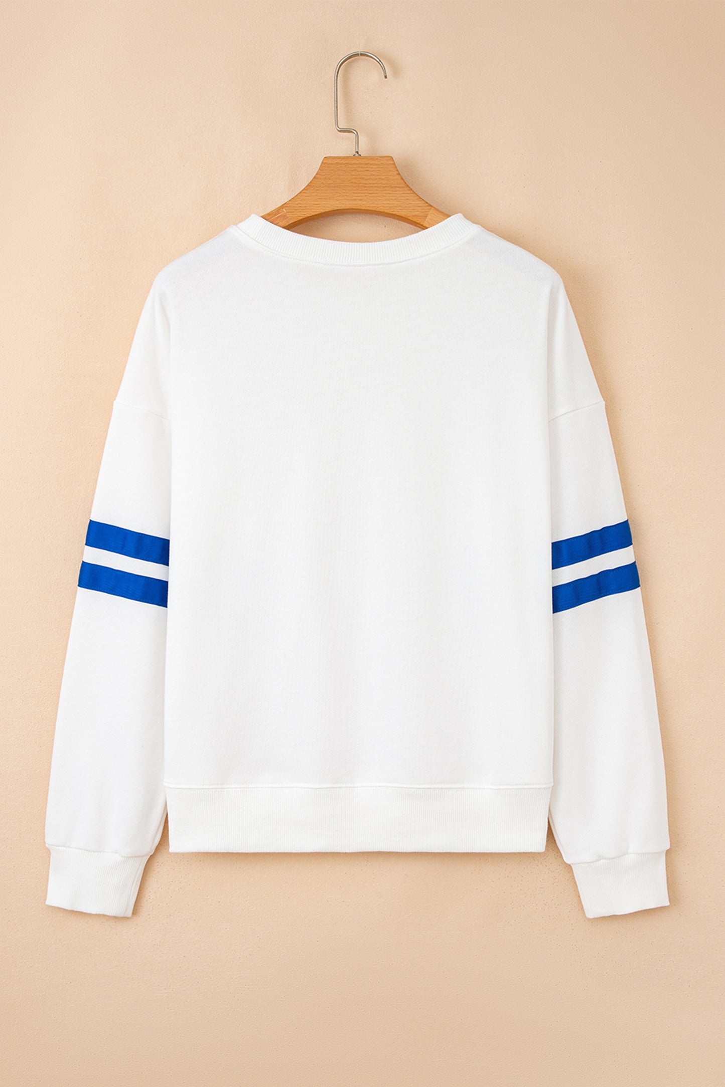 White Baseball Game Day Printed Varsity Striped Sweatshirt