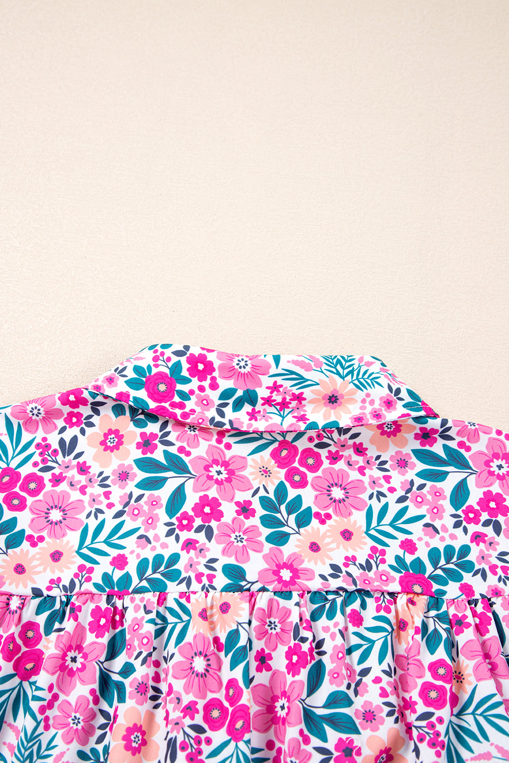 Pink Plus Size Floral Half Button Puff Sleeve A Line Dress