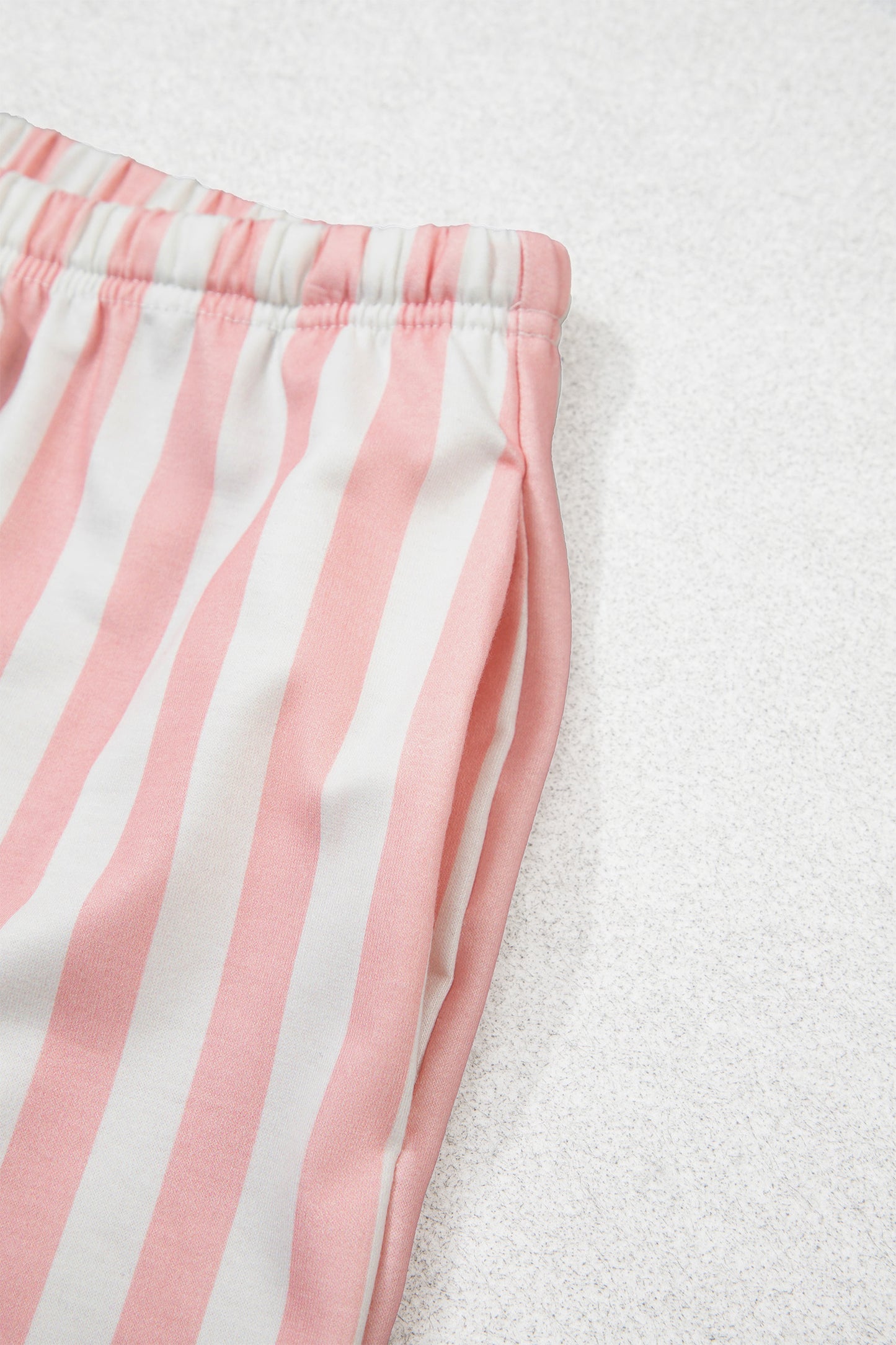 Smoke Green Striped Color Block Pullover Top Drawstring Shorts Set