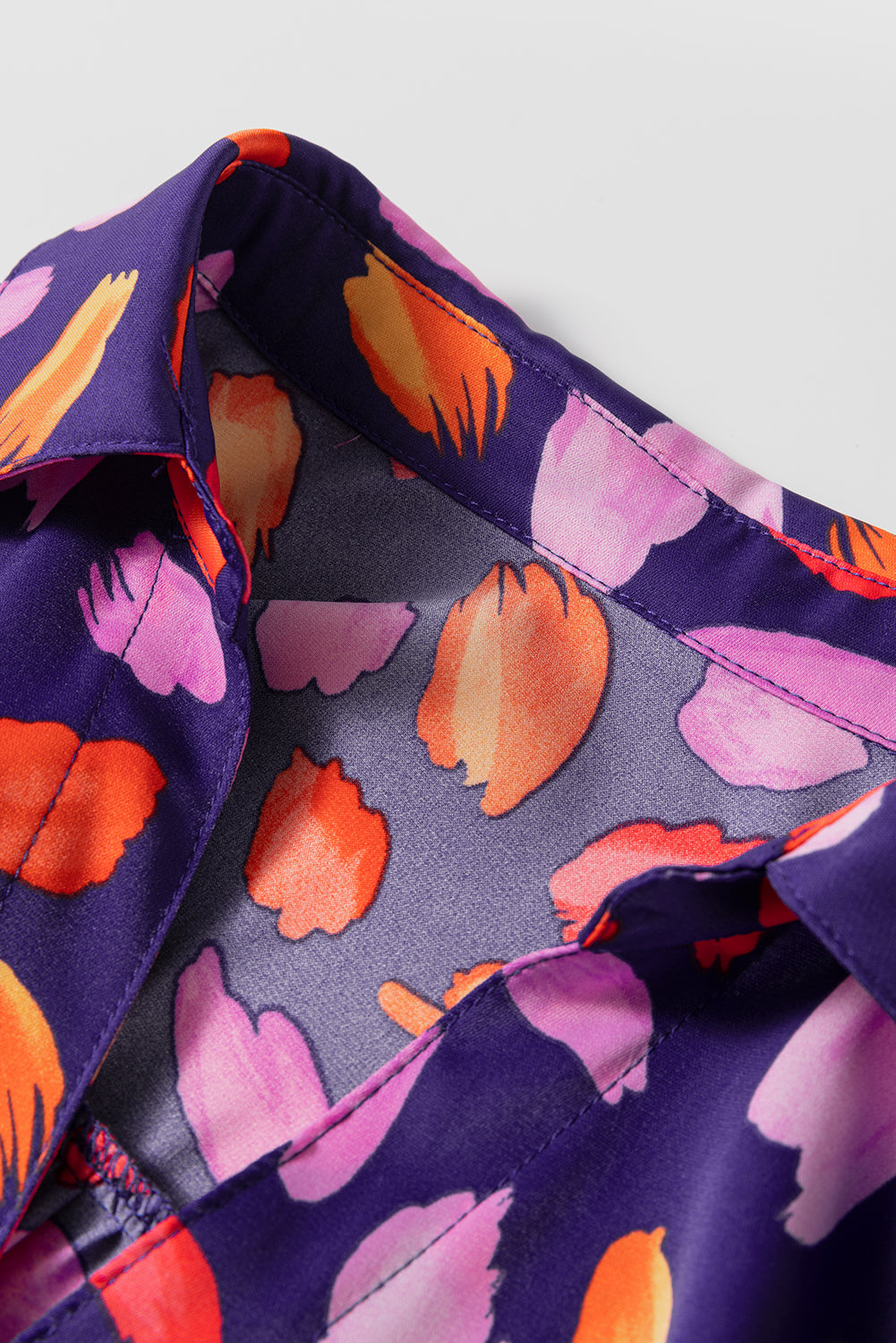 Purple Floral Print Collared Tiered Flowy Long Dress