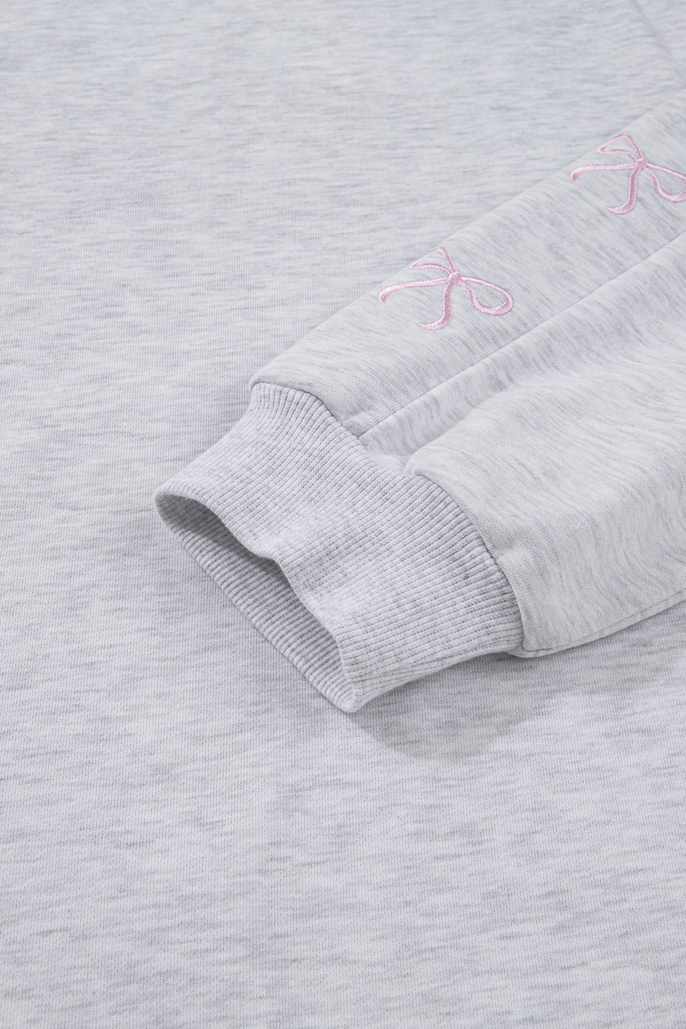 Light Grey Girly Bow Embroidered Pullover Loose Shorts Plus Size Outfit