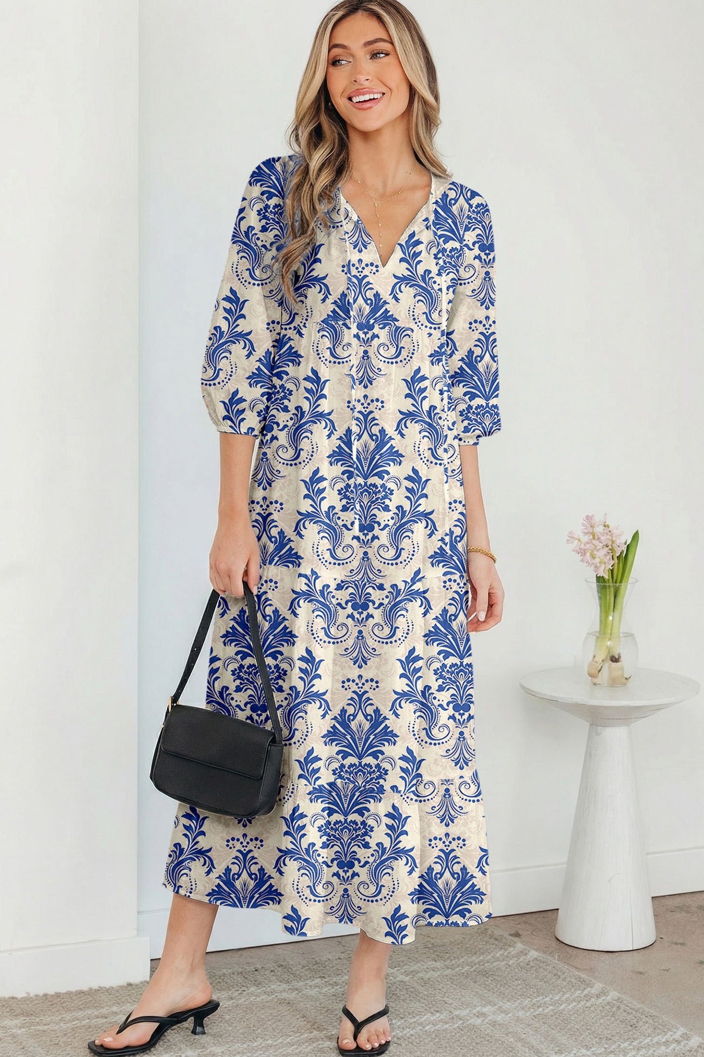 Red Boho Printed Half Sleeve Maxi Dress