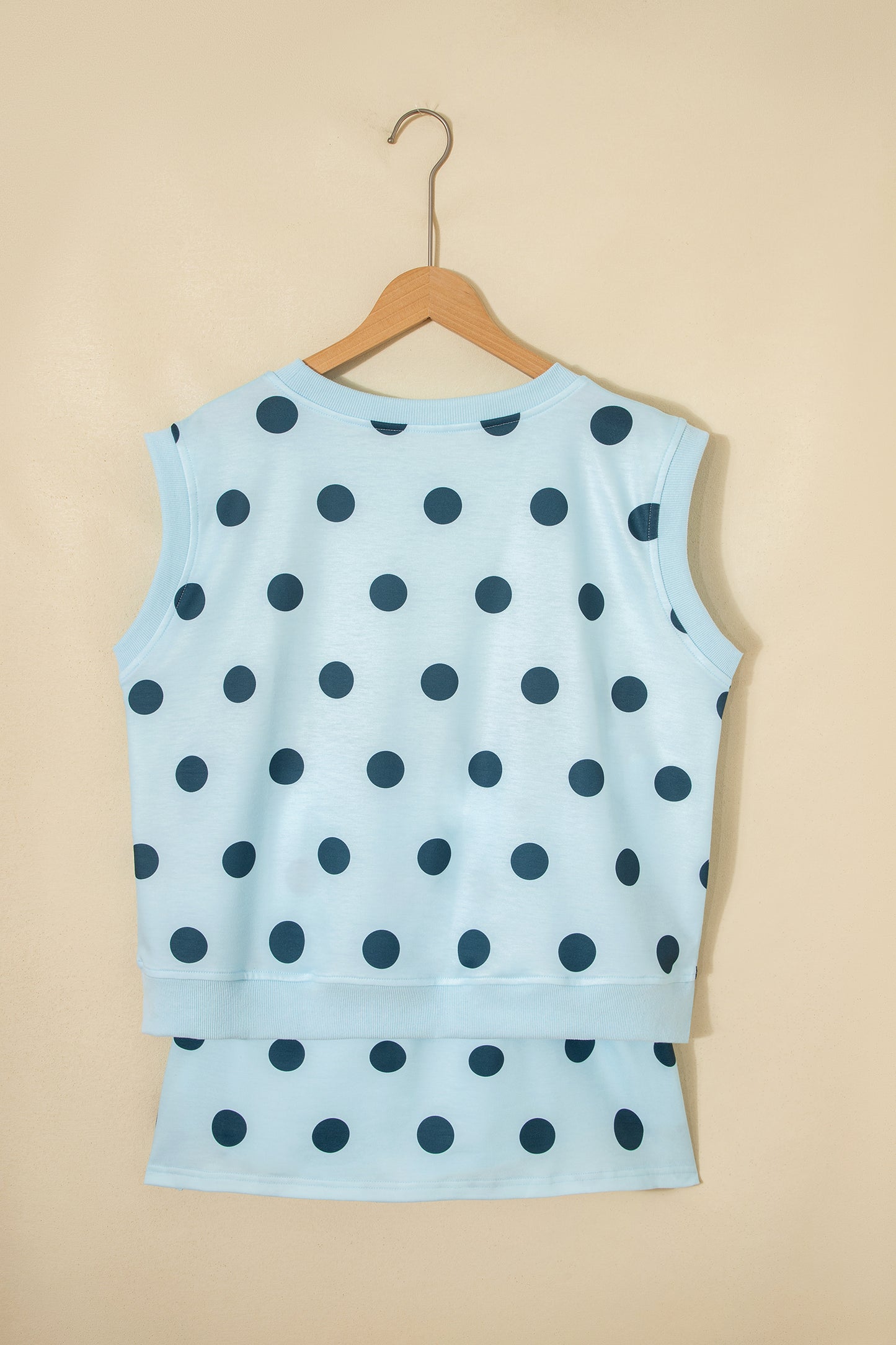 White Ribbed Trim Polka Dot Print Tank Split Mini Skort 2pcs Set