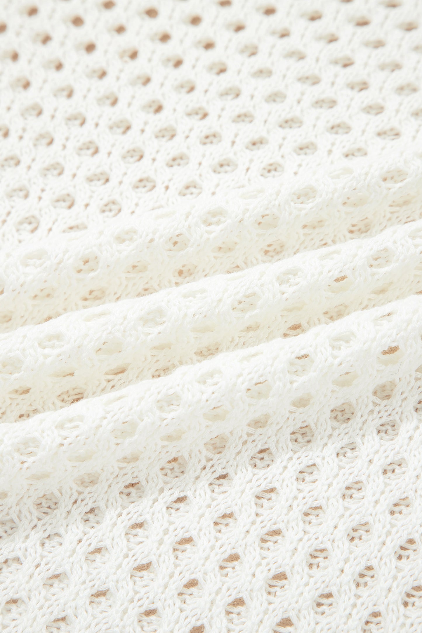 Yellow Cream Scalloped Trim Hollow Out Knit Long Sleeve Top