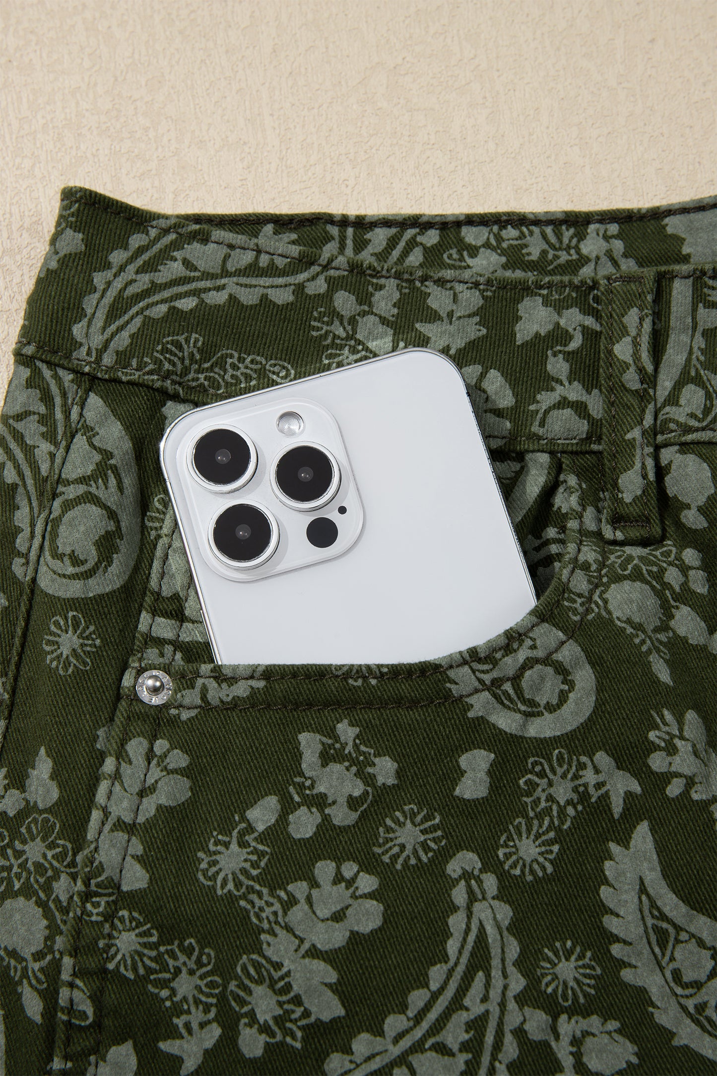 Green Paisley Print Harem Denim Pants