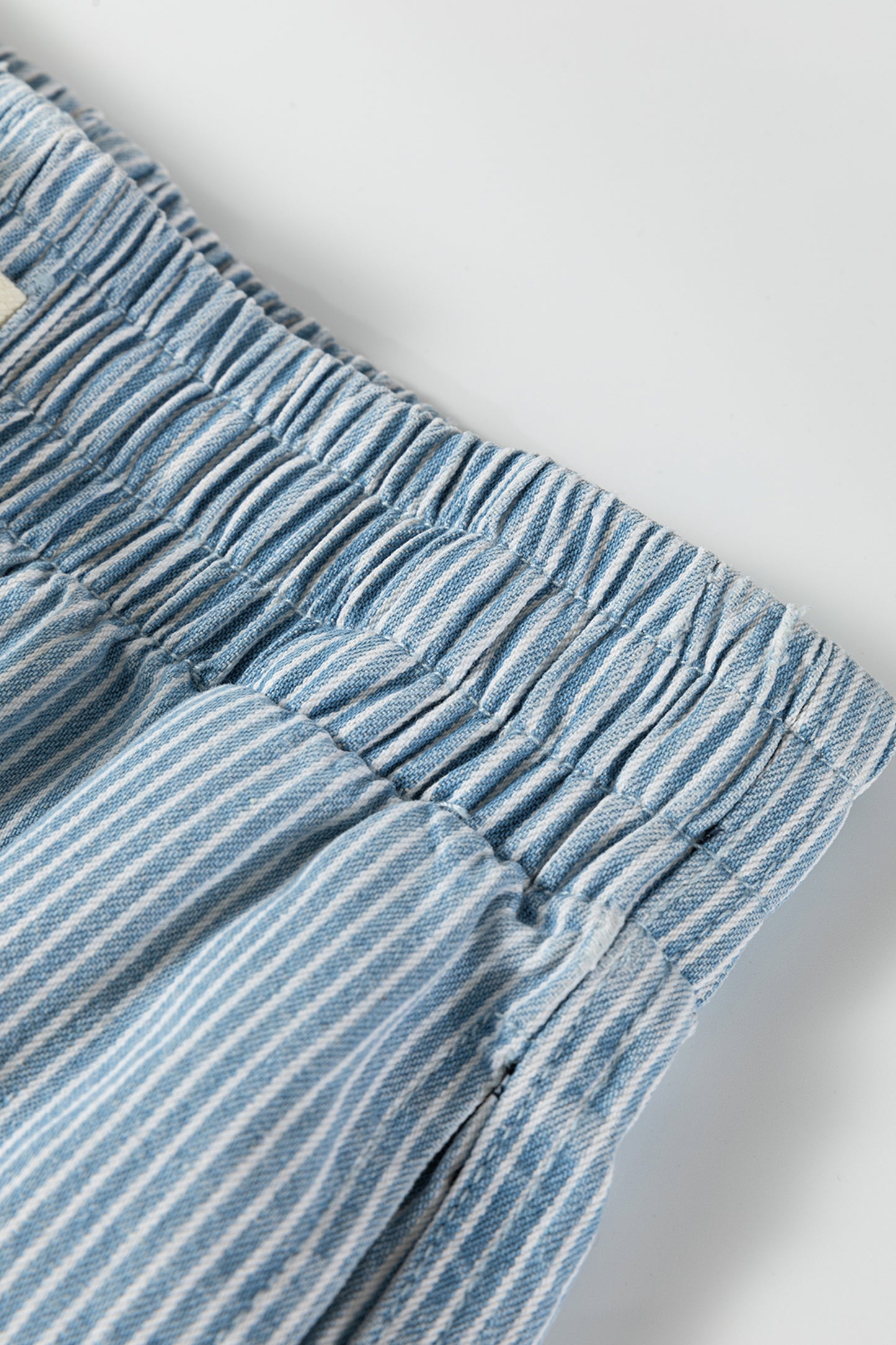 Pink Stripe Drawstring Elastic Waist Casual Denim Shorts