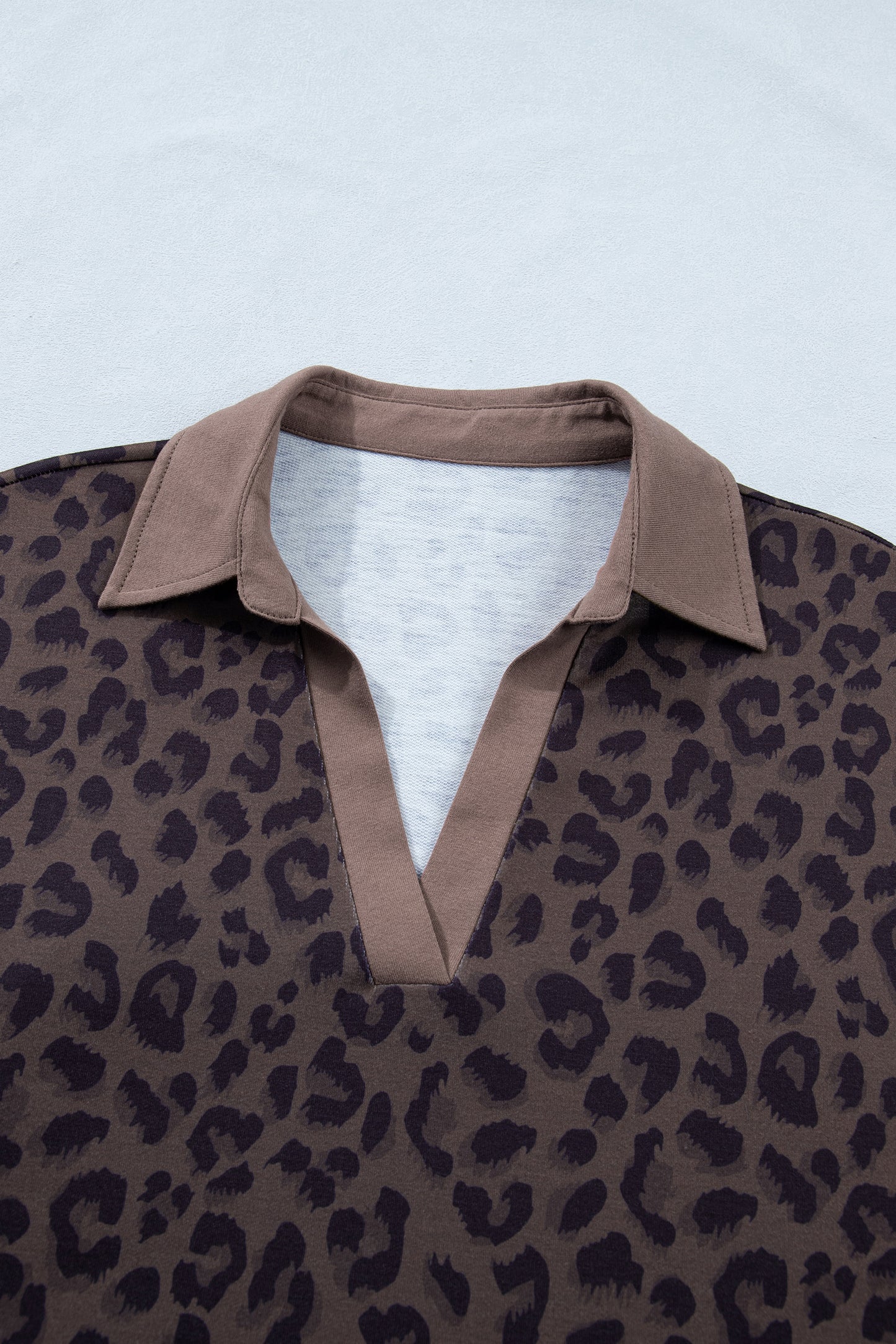 Khaki V Neck Collar Leopard Printed 2pcs Short Set