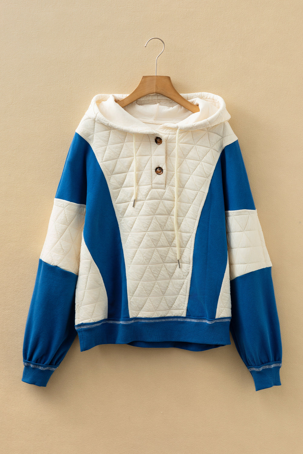 White Quilted Color Block Patchwork Oversize Hoodie