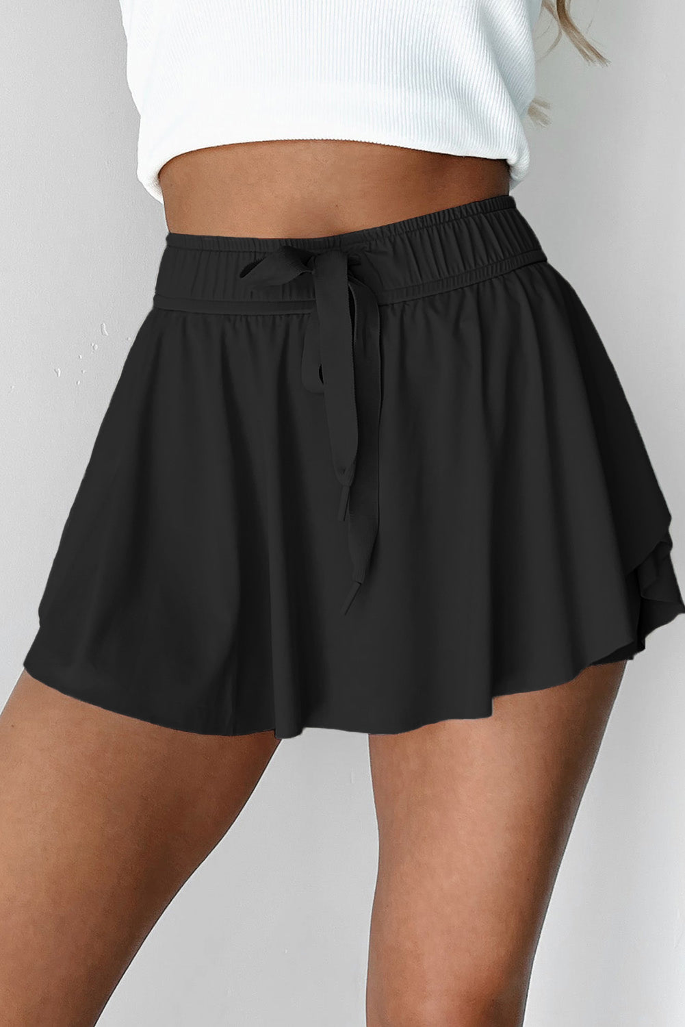 Bonbon Drawstring High Waist Lined Tennis Skort