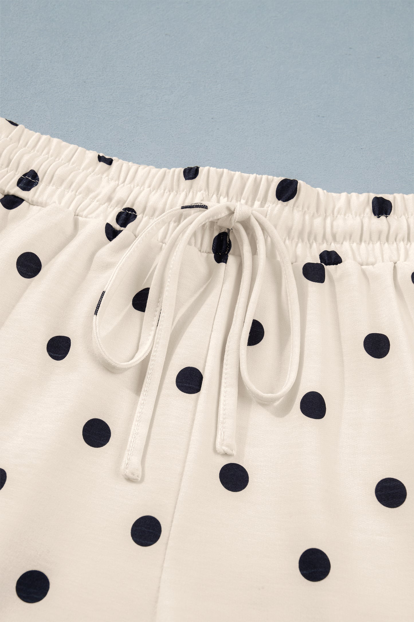 Yellow Exposed Seam Detail Polka Dot Loose Tee Drawstring Shorts Set