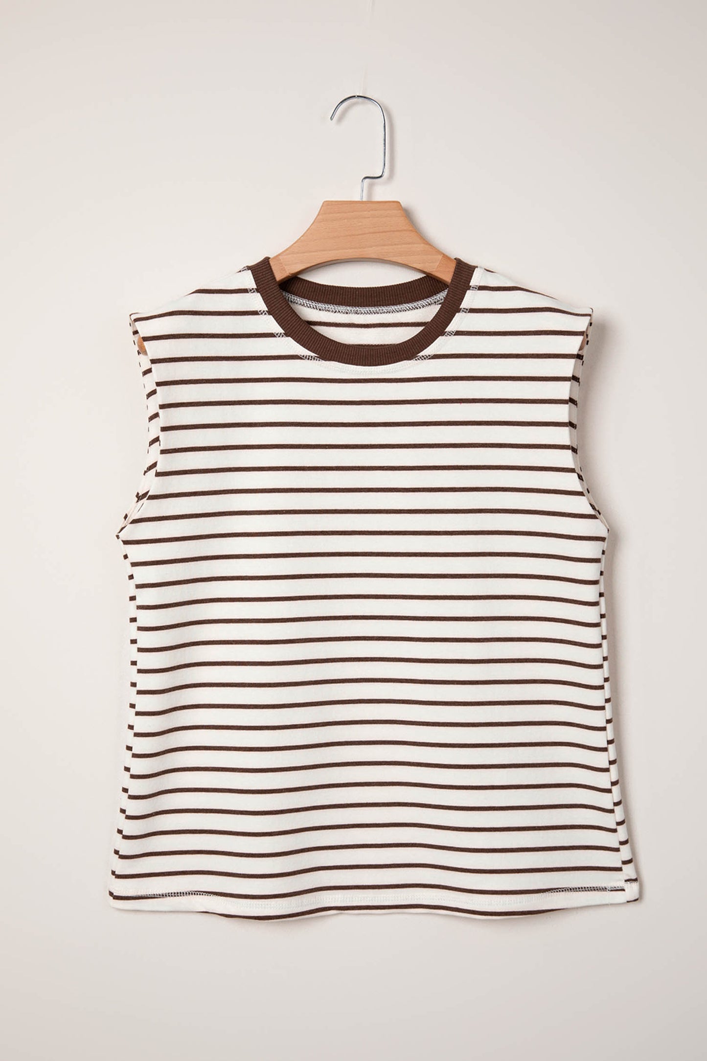 Red Stripe Ribbed Round Neck Trim Loose Tank Top
