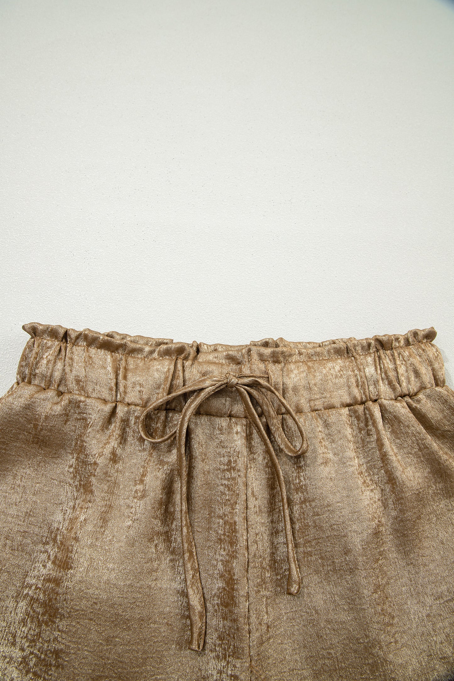 Gold Metallic Luster Tie Elastic Waist Cuffed Hem Shorts