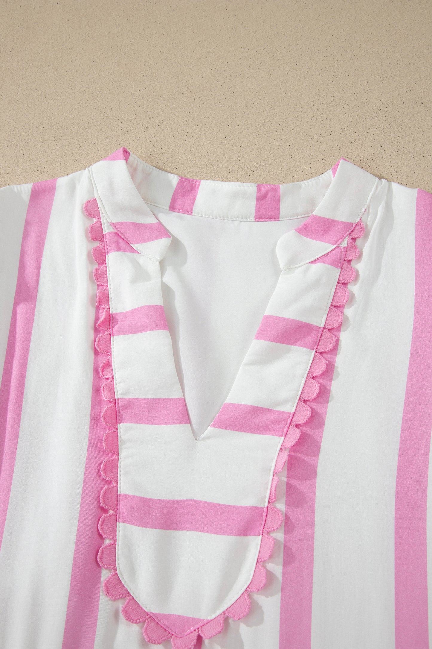 Green Stripe Ricrac Trim Notched Neck Half Sleeve Vacation Dress
