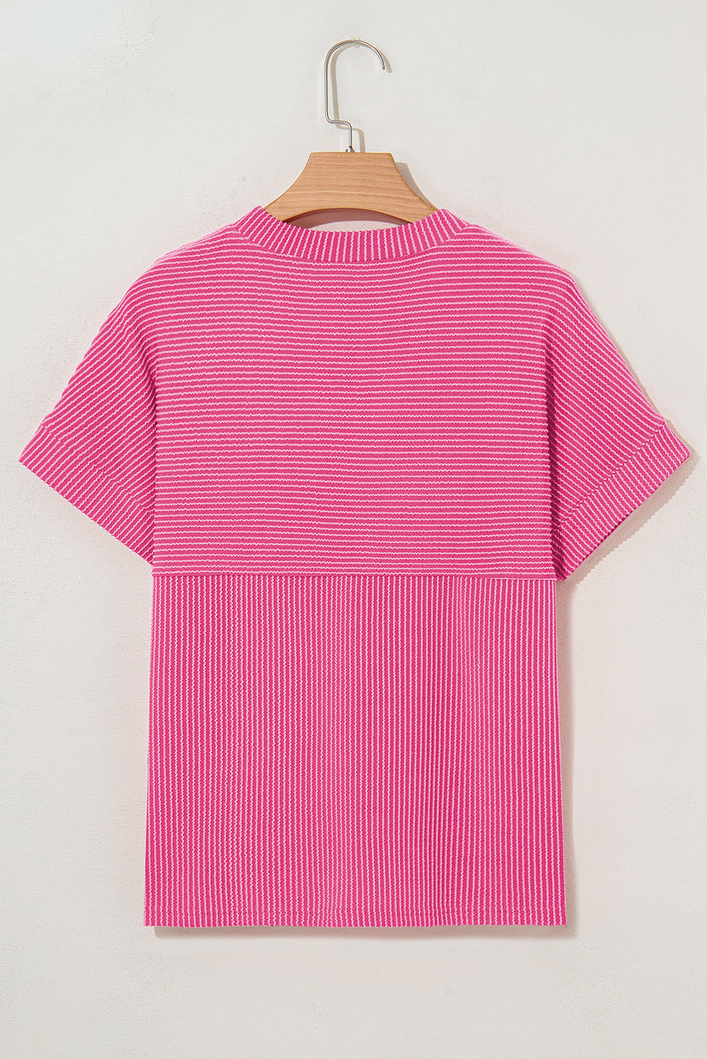 Bright Pink Plain Corded Mock Neck T Shirt