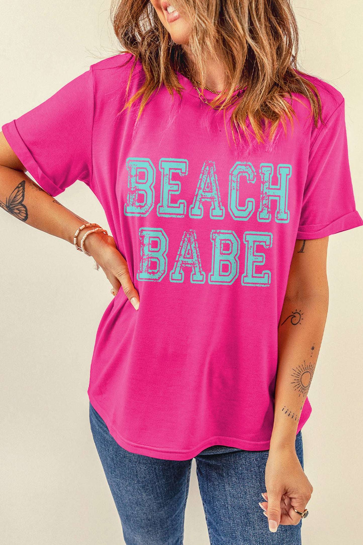 Rose Red BEACH BABE Graphic Relaxed T Shirt
