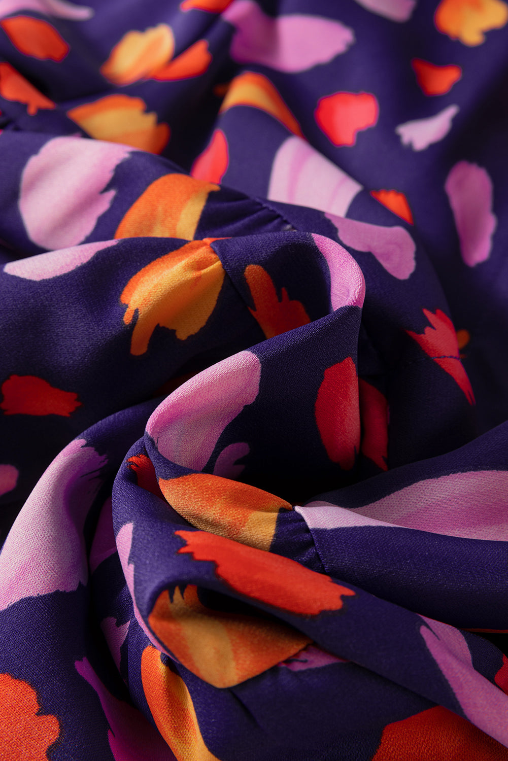 Blue Abstract Print Collared Tiered Flowy Maxi Dress