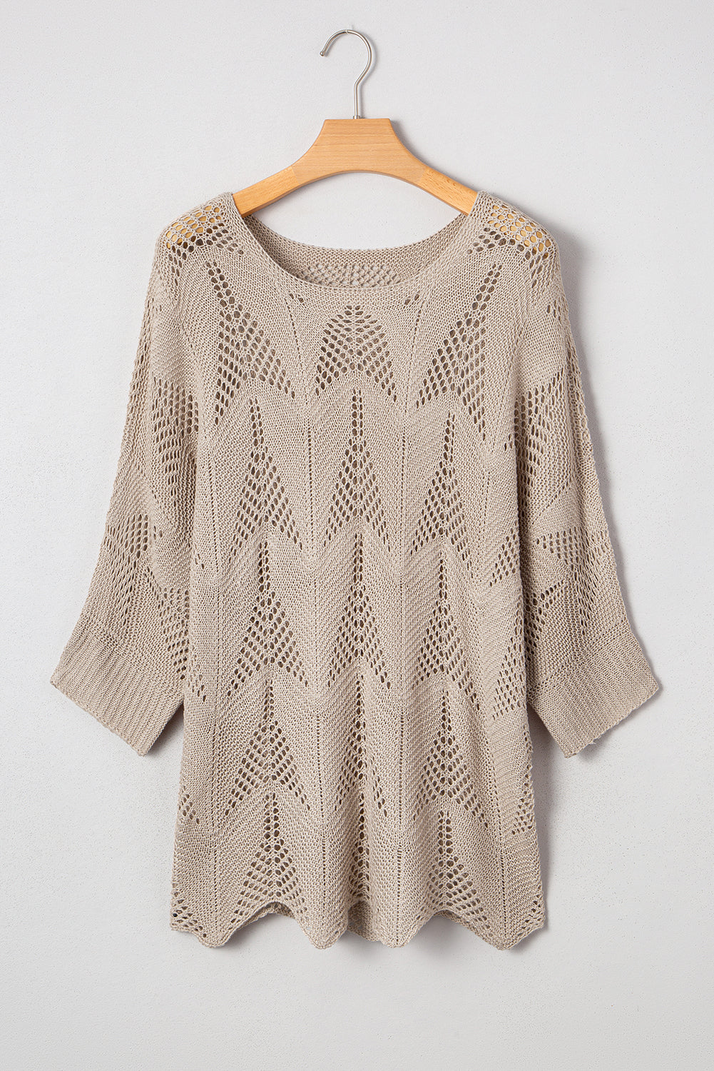 Seagrass Hollow Out Knit 3/4 Sleeve Loose Sweater
