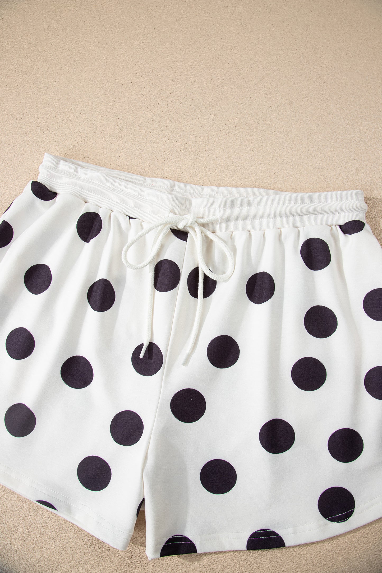 Sky Blue Polka Dot Print Drop Shoulder Pullover Drawstring Shorts Set