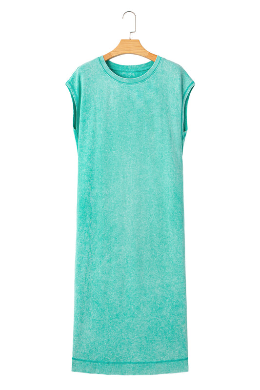 Clearly Aqua Mineral Wash Pocketed T-shirt Dress