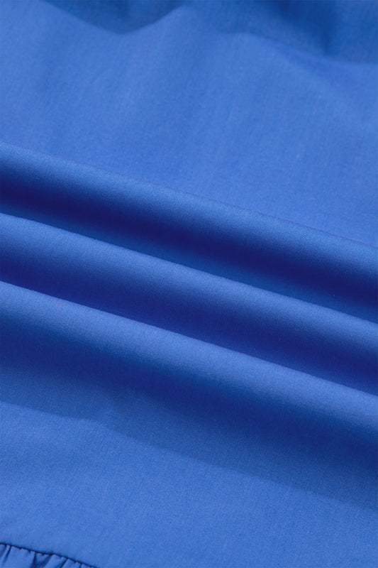 Sky Blue Embroidered Smocked Detail V Neck Short Puff Sleeve Mini Dress