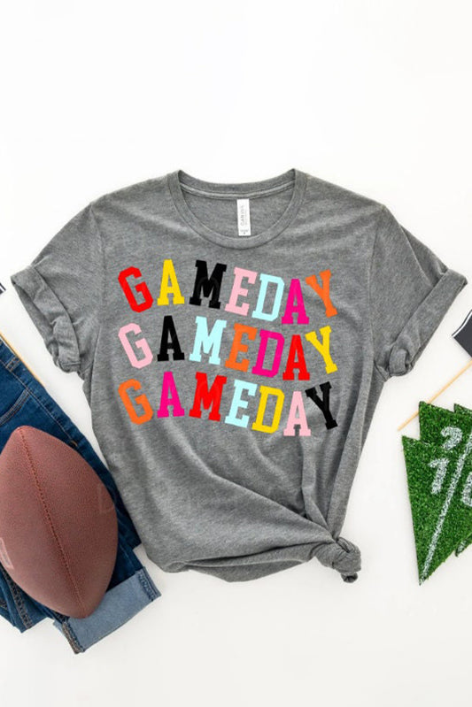 Gray GAMEDAY Letter Heat Transfer Printing Crewneck T Shirt