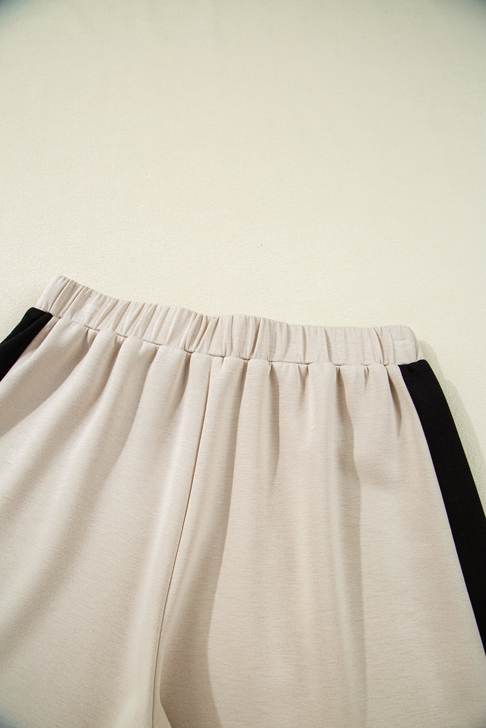 Black Colorblock Zipper Collar T Shirt and Shorts Set