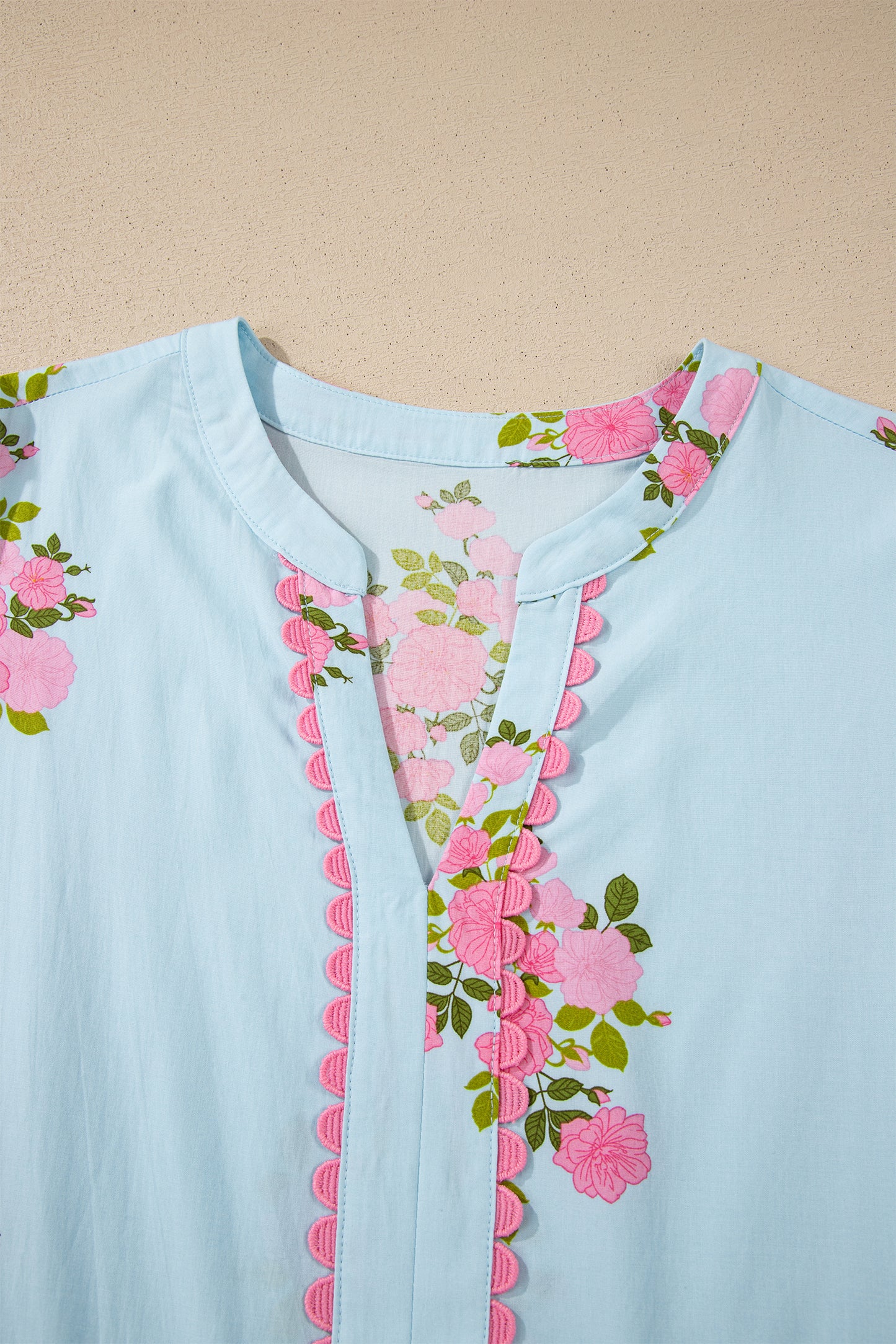 Pink Notched Neck Flutter Short Sleeve Floral Print Maxi Dress