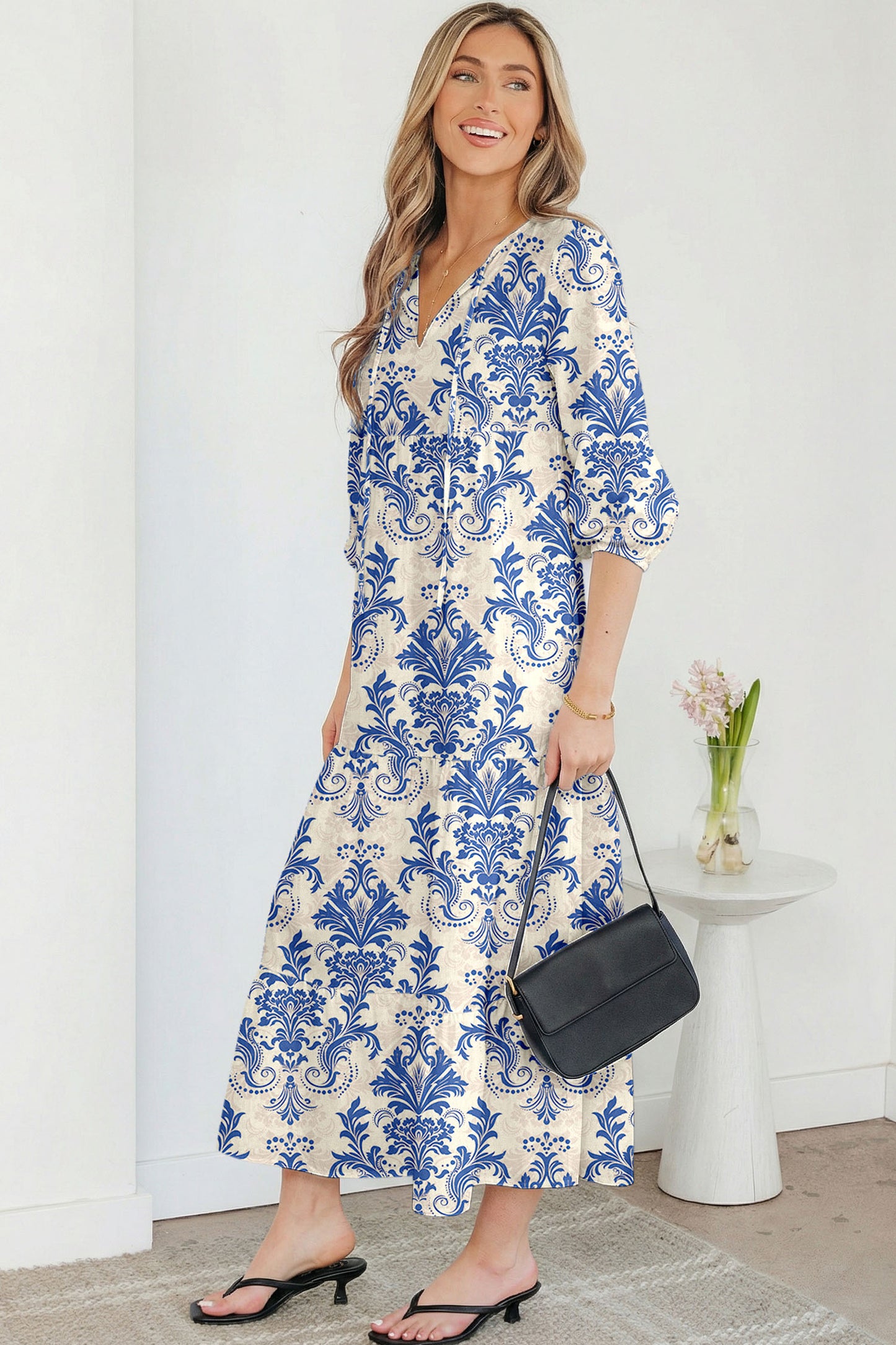 Red Boho Printed Half Sleeve Maxi Dress