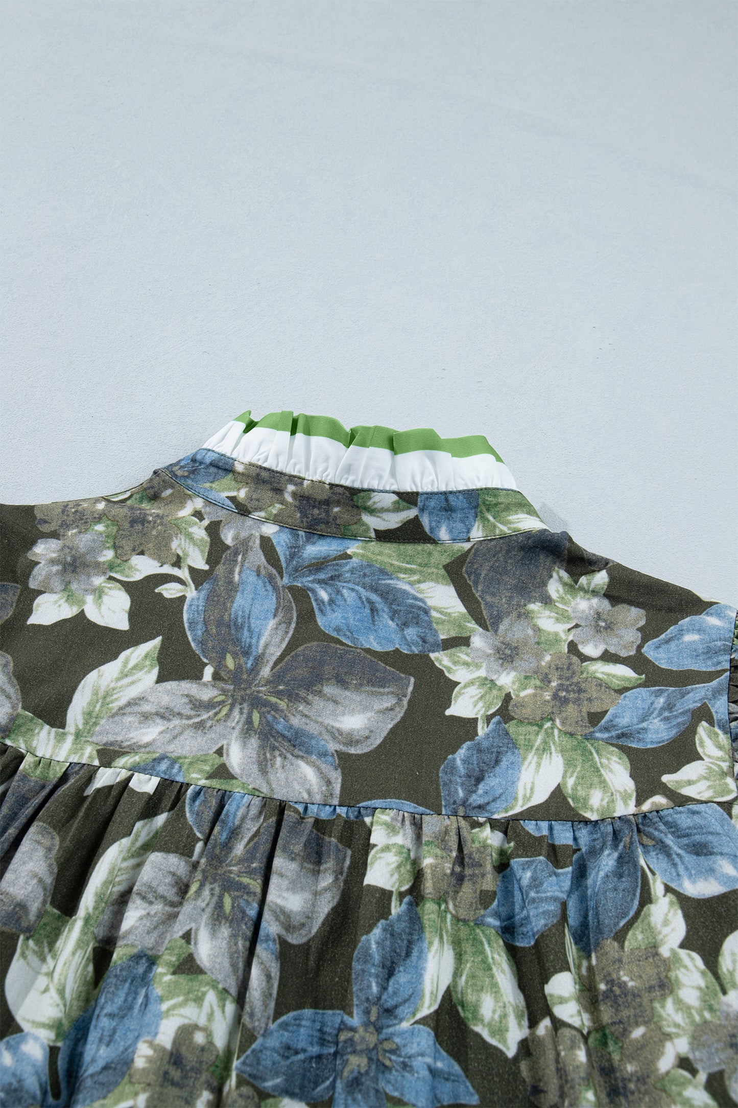 Green Ruffled Short Sleeve Floral Summer Blouse