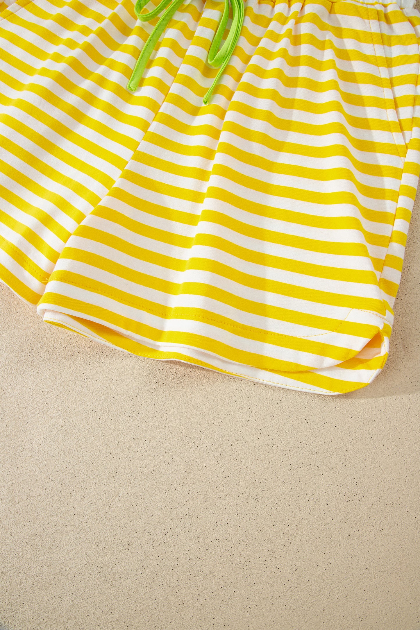 Sky Blue Stripe Contrast Neck Loose Tee and Drawstring Shorts Set