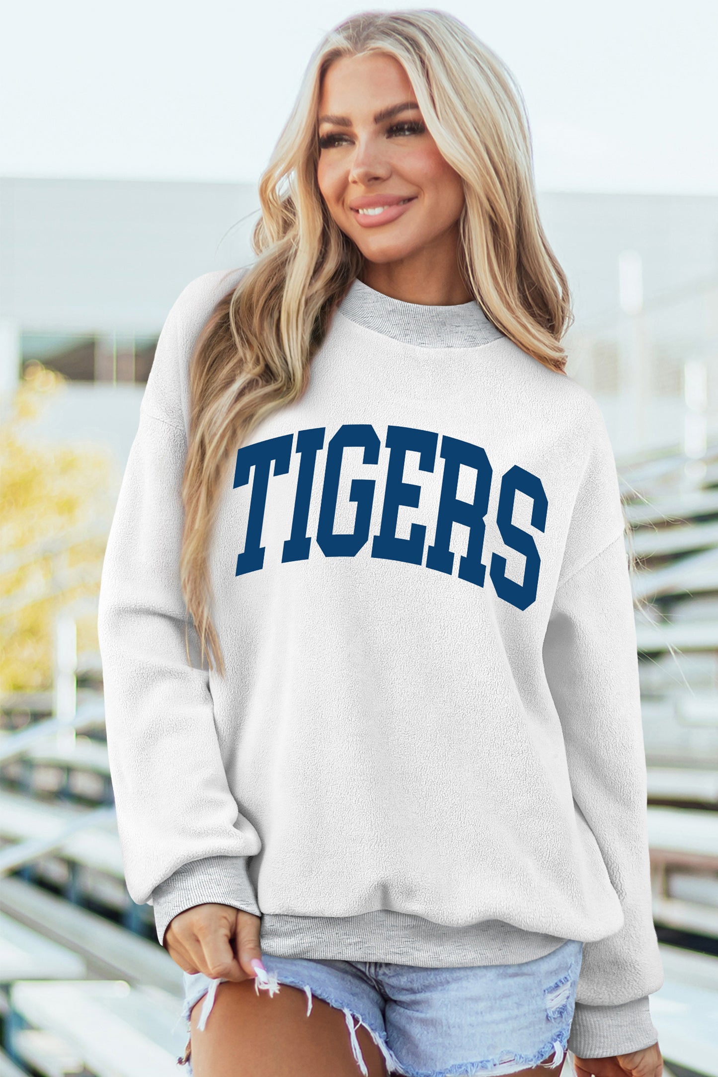 Light Grey AU/ TIGERS Reversible Printed Mock Neck Sweatshirt