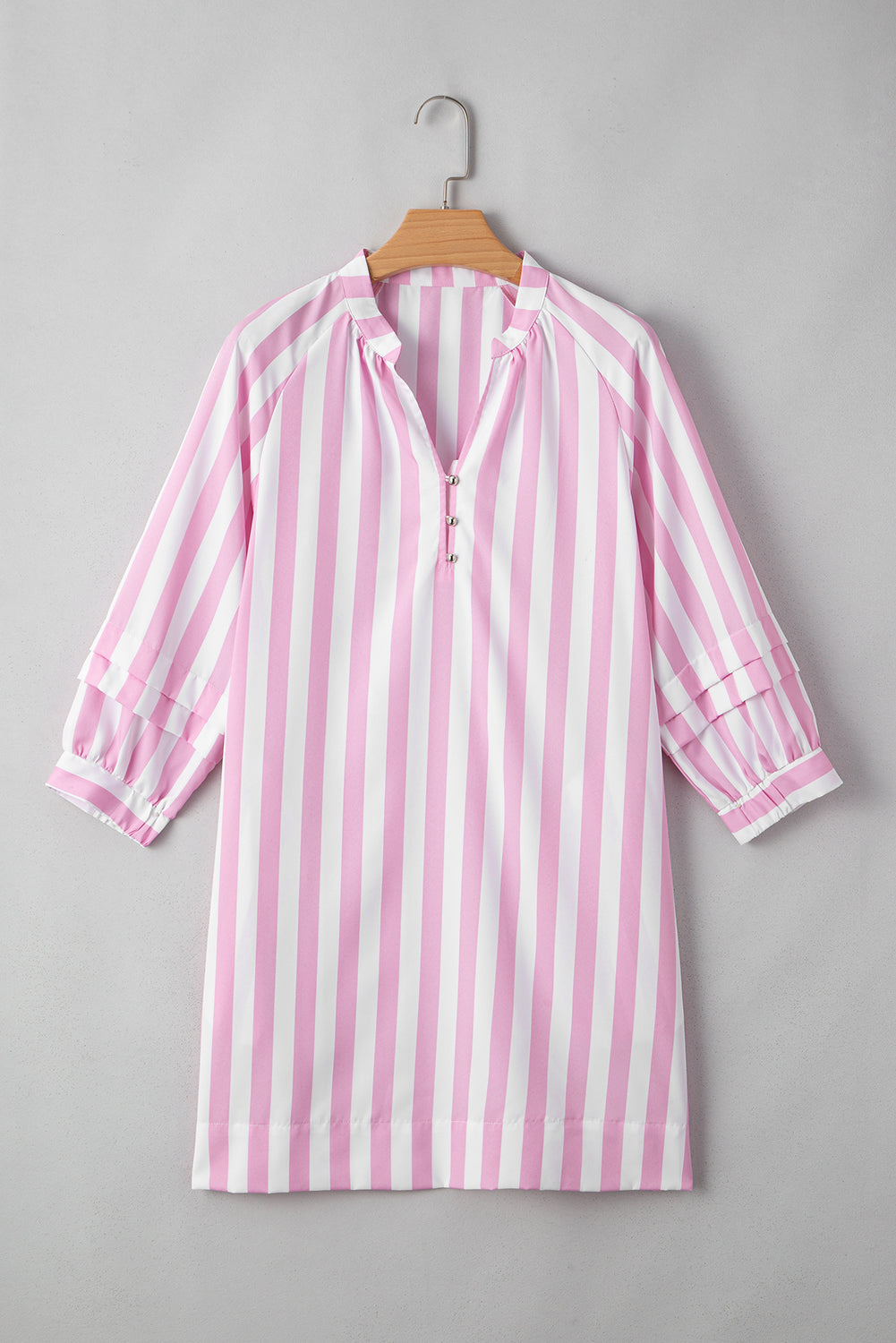 Rose Striped Long Sleeve Buttons Loose Mini Dress