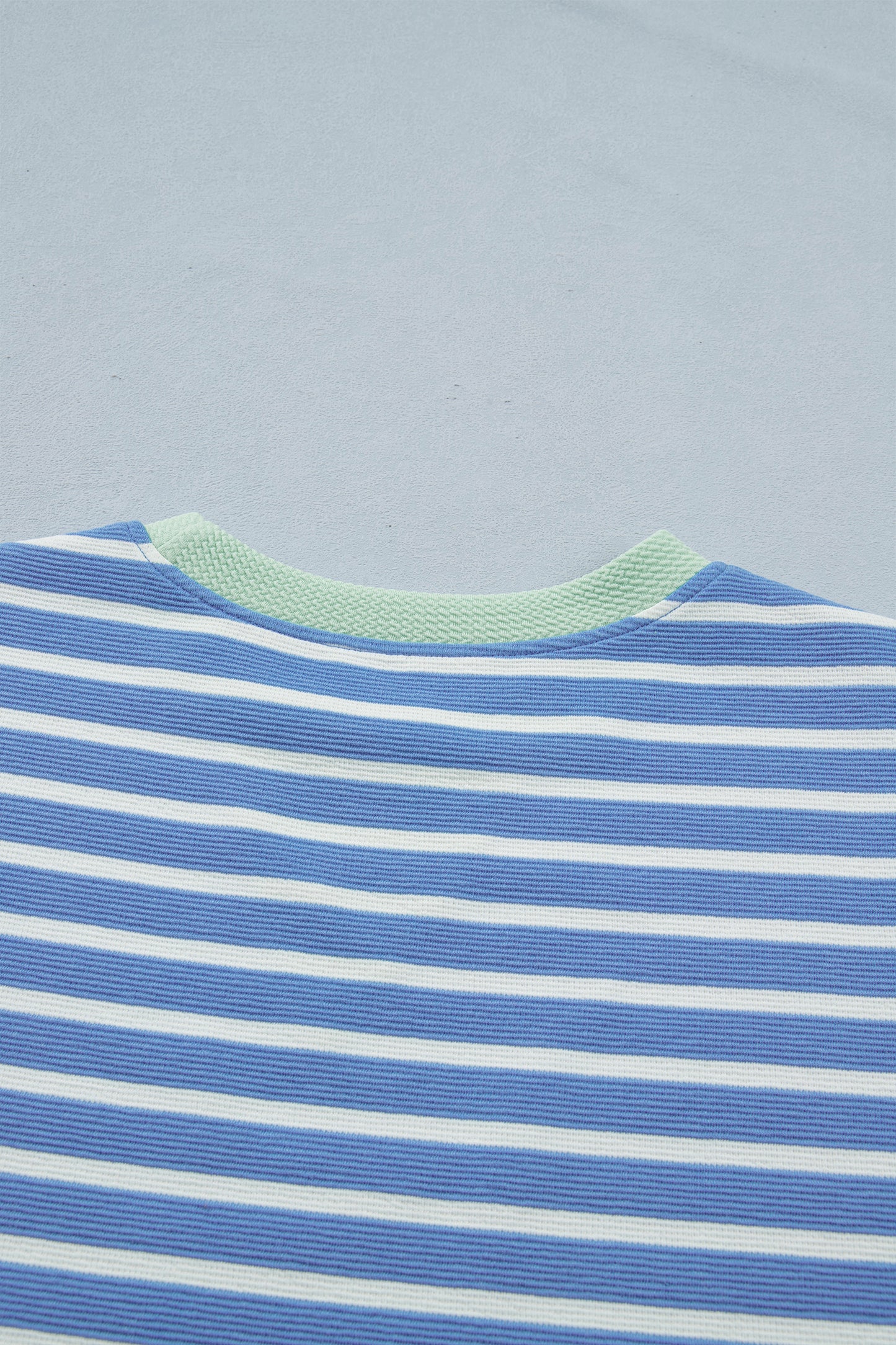 Sky Blue Stripe Contrast Trim Loose Short Sleeve Top