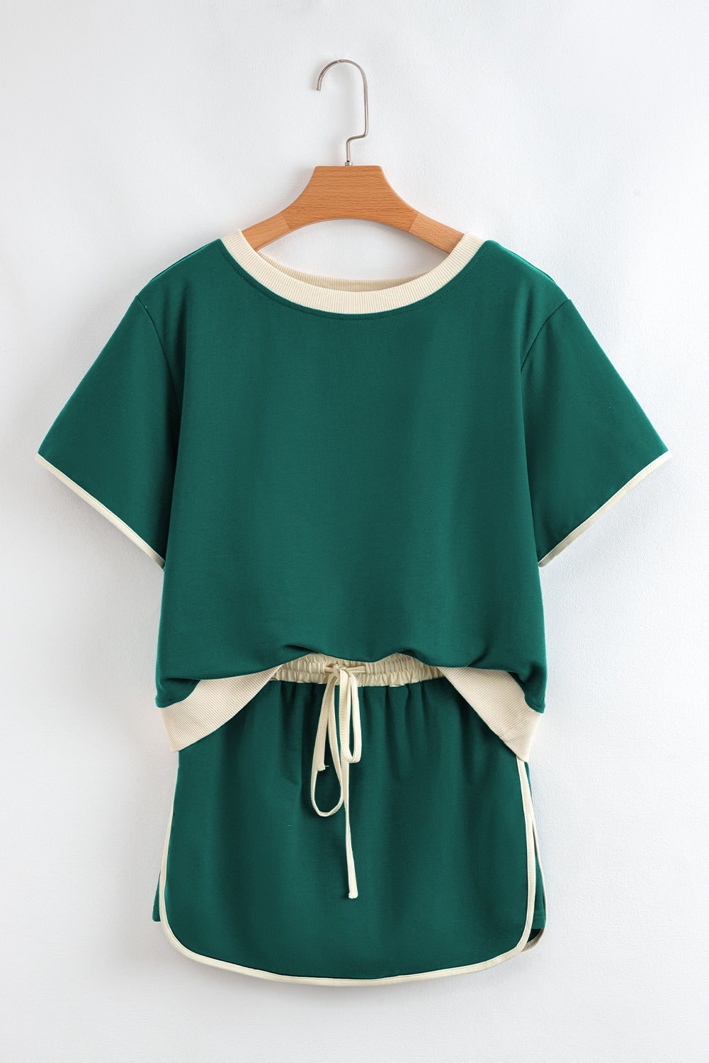Moonlight Jade Colorblock Edge Drop Shoulder T Shirt and Skort 2Pcs Set