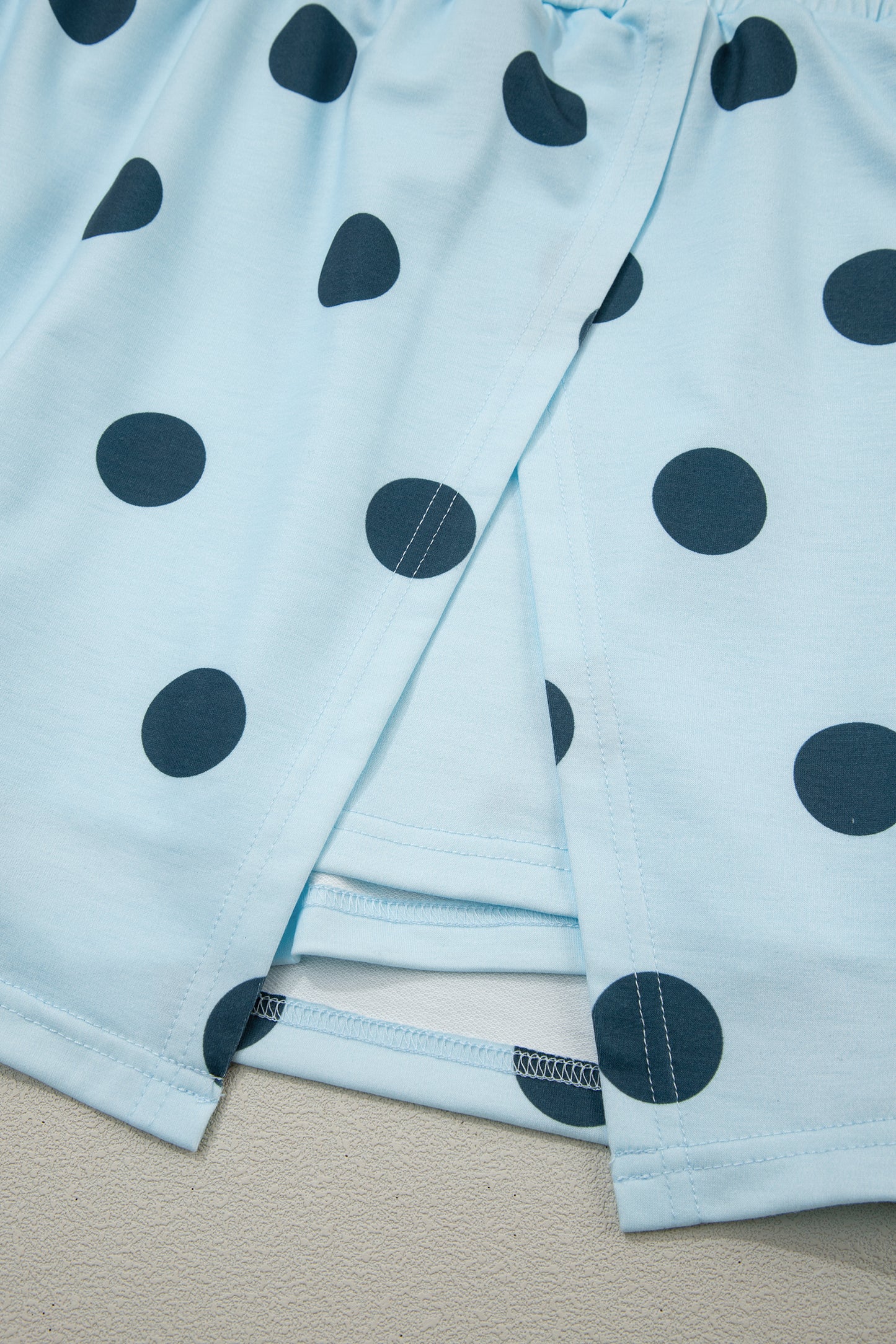 White Ribbed Trim Polka Dot Print Tank Split Mini Skort 2pcs Set