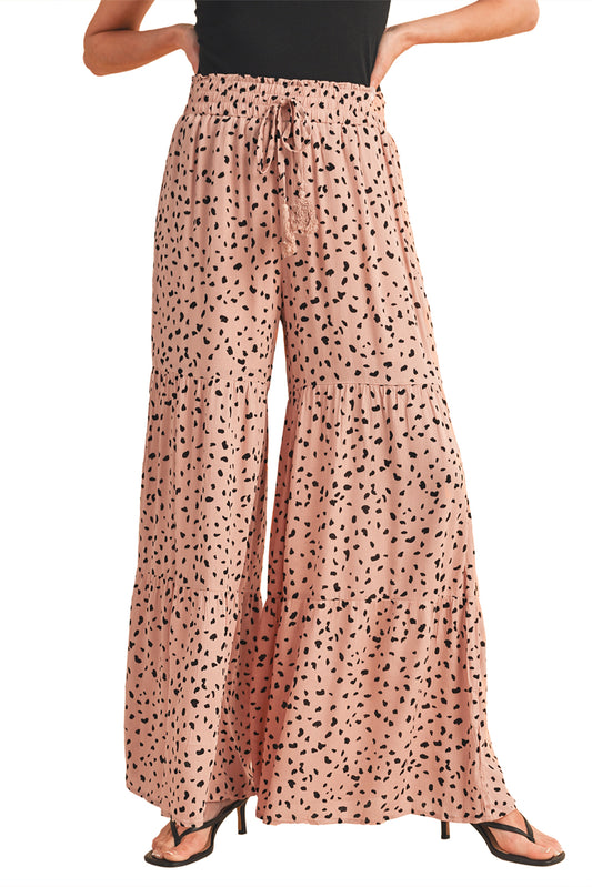 Brown Ruffle Wide Leg Animal Palazzo Pants