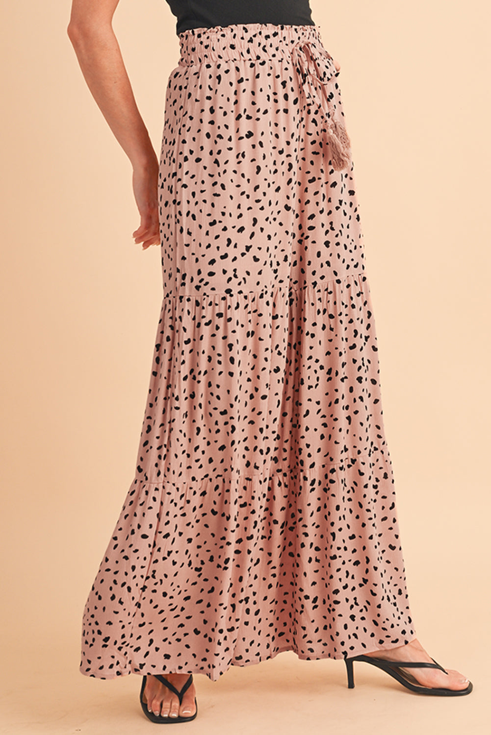 Brown Ruffle Wide Leg Animal Palazzo Pants