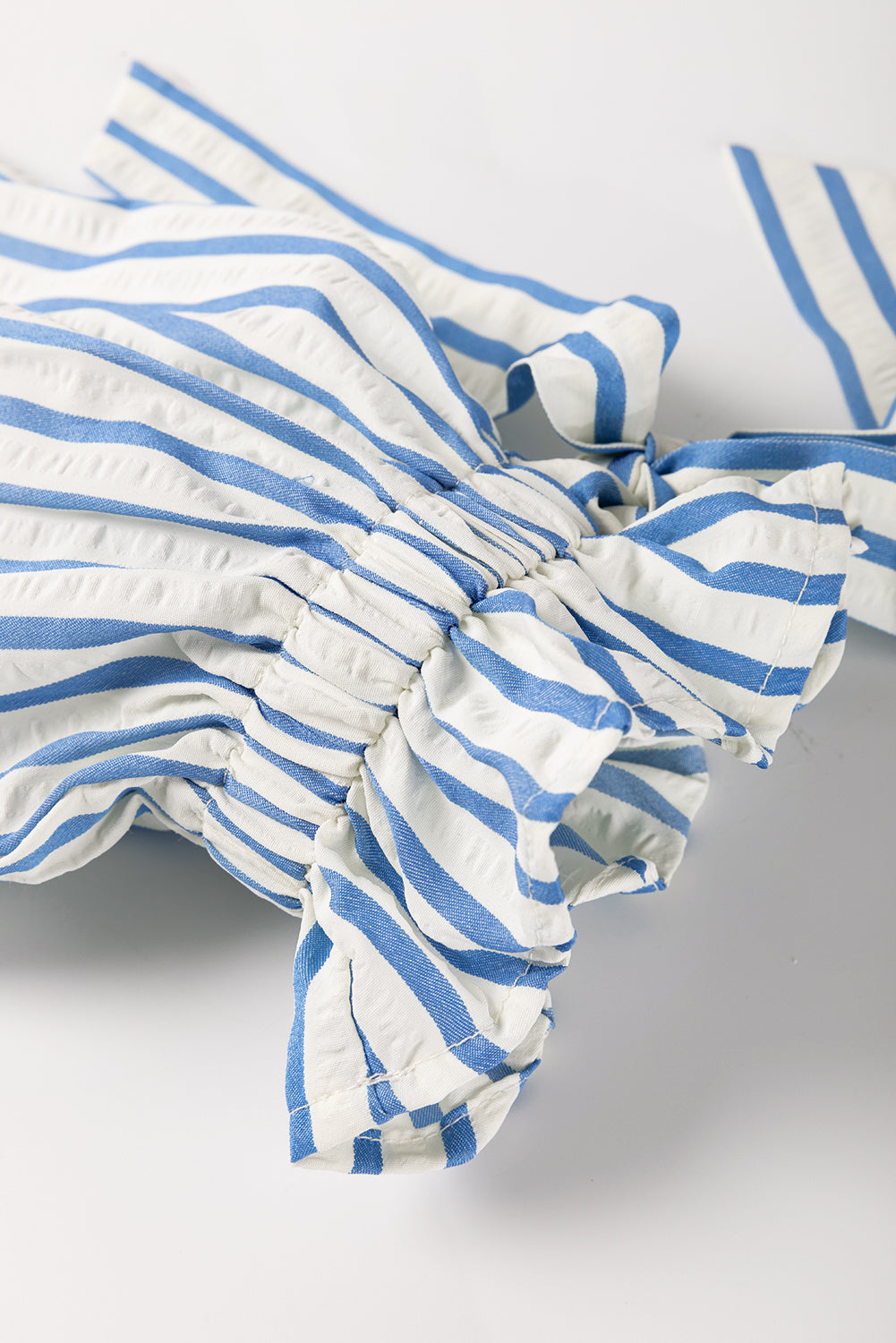 Sky Blue Striped Notched Neck Knot Cuffs Mini Dress