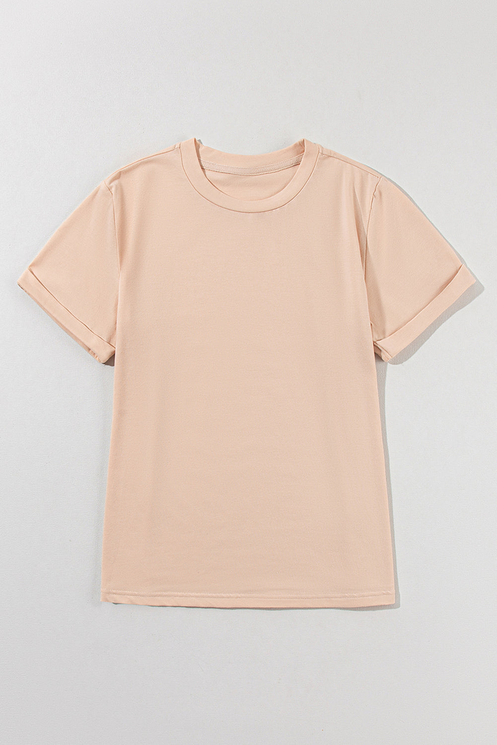 Sachet Pink Solid Color Basic Crew Neck Plain Tee
